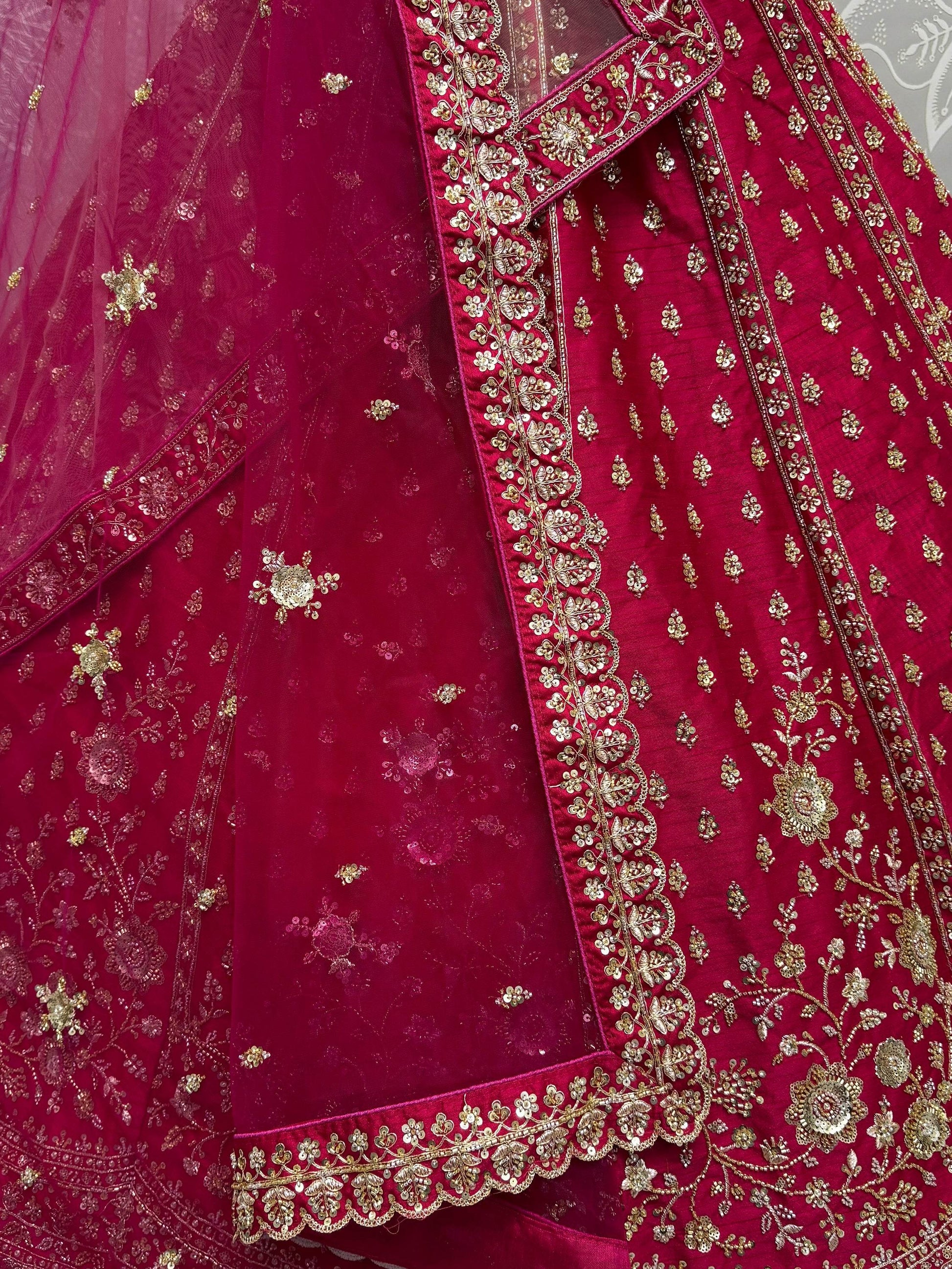 Adorable Pink Hand Work Silk Bridal Lehenga Choli With Double Dupatta - Zeel Clothing