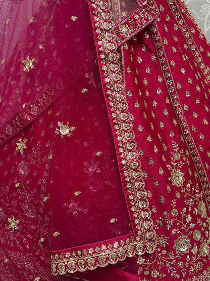 Adorable Pink Hand Work Silk Bridal Lehenga Choli With Double Dupatta - Zeel Clothing