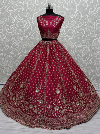 Adorable Pink Hand Work Silk Bridal Lehenga Choli With Double Dupatta - Zeel Clothing