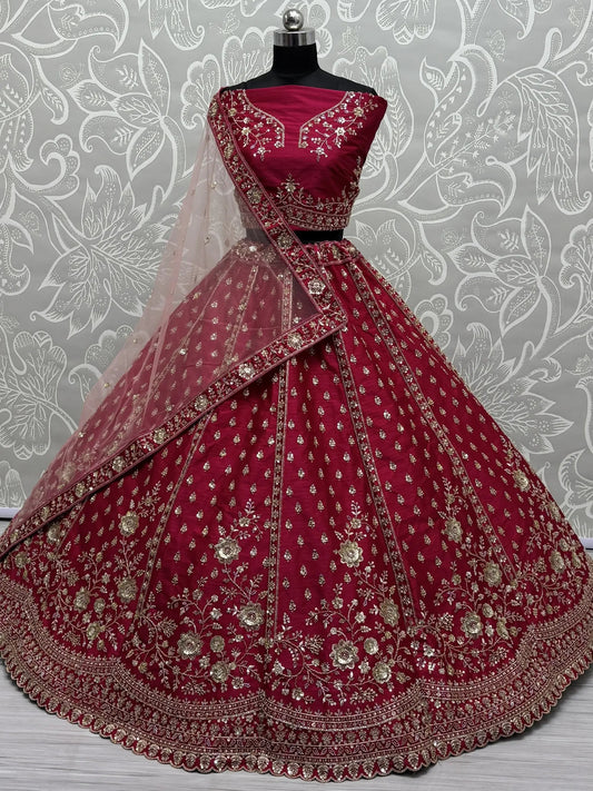 Adorable Pink Hand Work Silk Bridal Lehenga Choli With Double Dupatta - Zeel Clothing