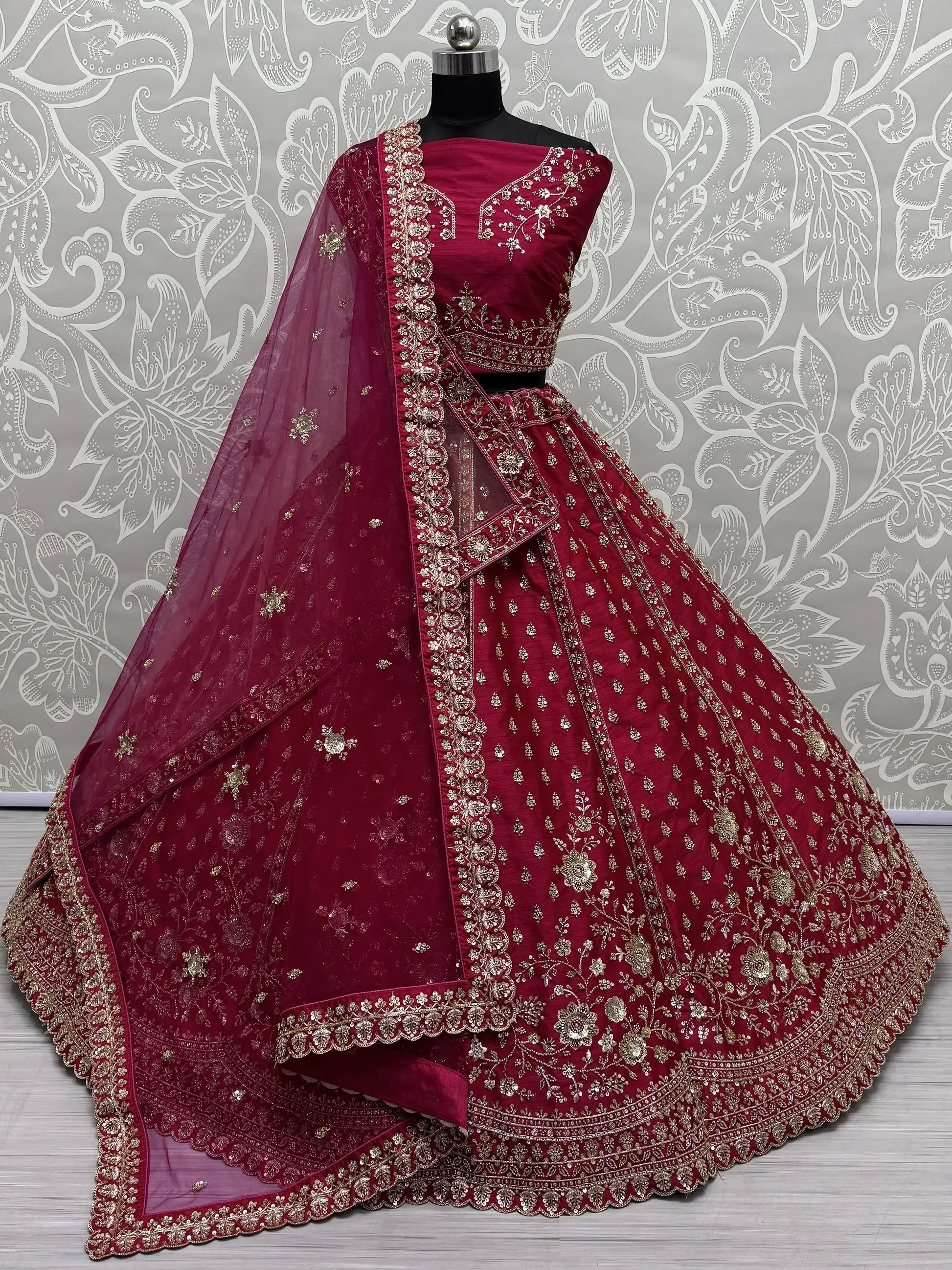 Adorable Pink Hand Work Silk Bridal Lehenga Choli With Double Dupatta - Zeel Clothing