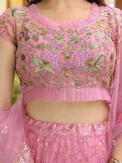 Adorable Pink Sequins Net Engagement Wear Lehenga Choli With Dupatta - Zeel Clothing