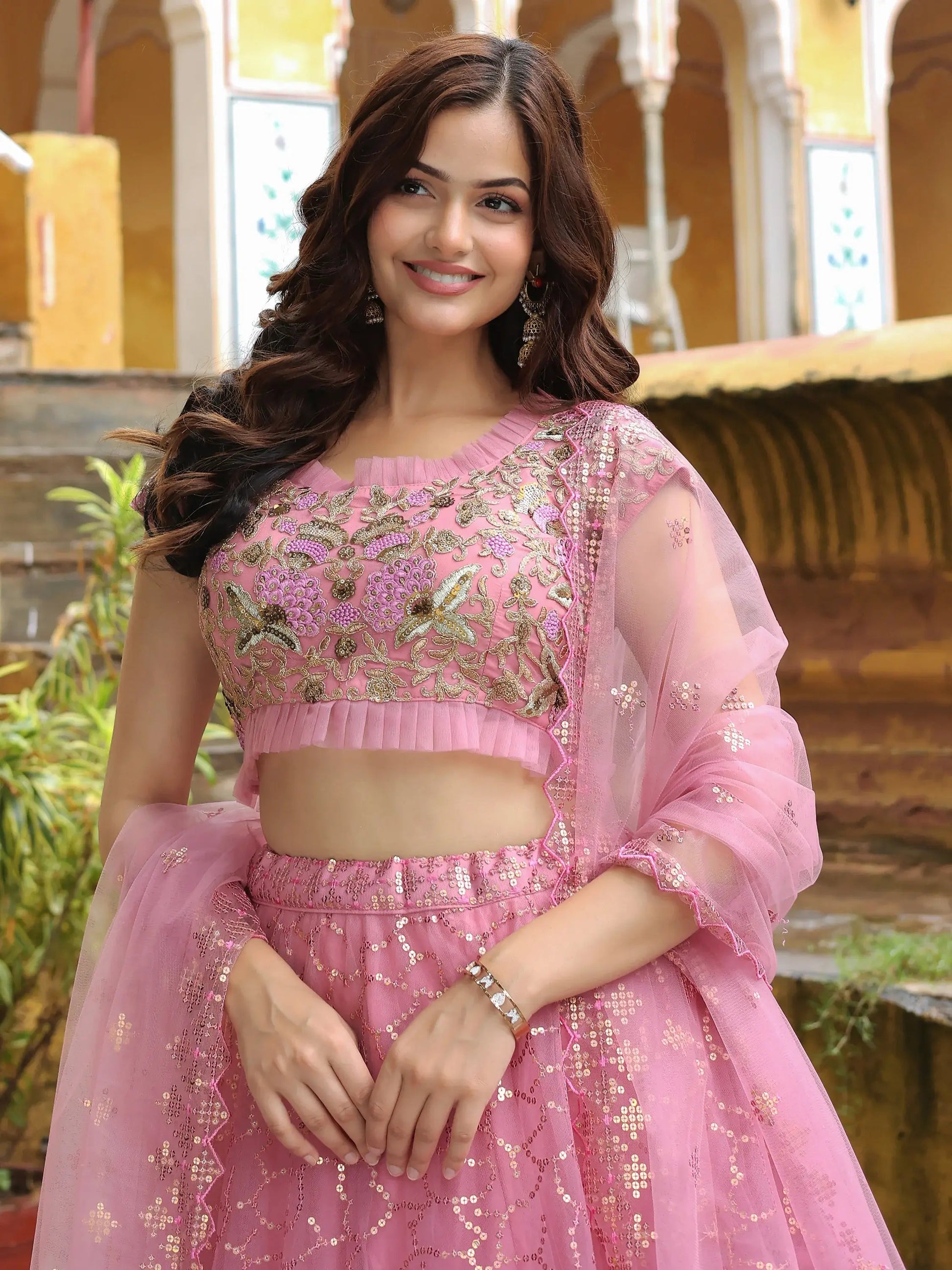 Adorable Pink Sequins Net Engagement Wear Lehenga Choli With Dupatta - Zeel Clothing