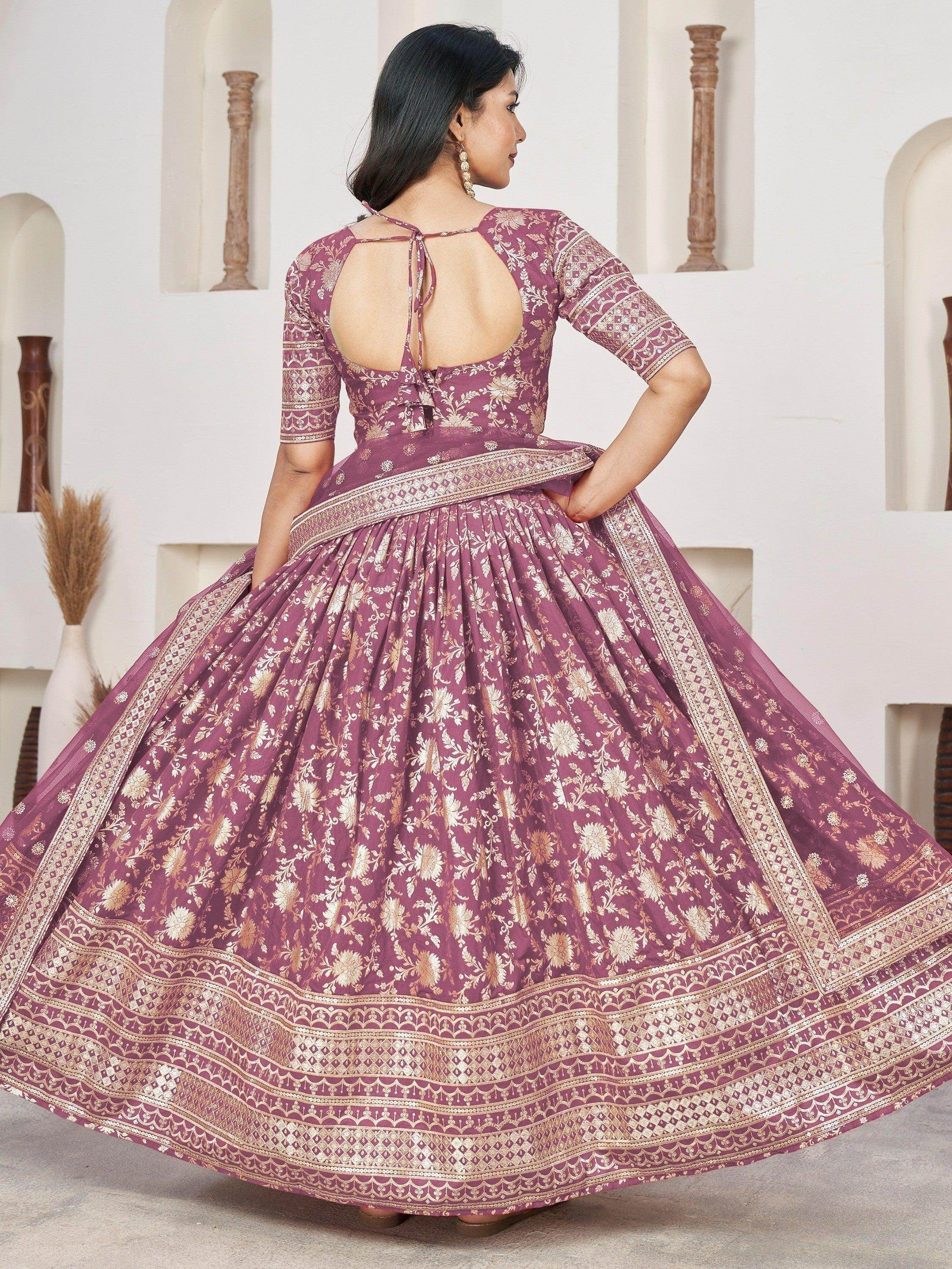 Adorable Purple Zari Work Jacquard Lehenga Choli With Dupatta - Zeel Clothing