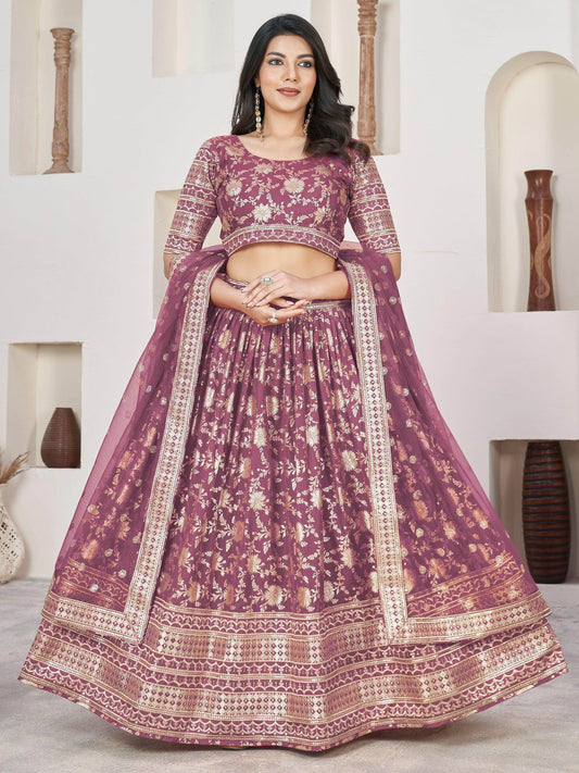 Adorable Purple Zari Work Jacquard Lehenga Choli With Dupatta - Zeel Clothing