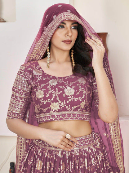 Adorable Purple Zari Work Jacquard Lehenga Choli With Dupatta - Zeel Clothing
