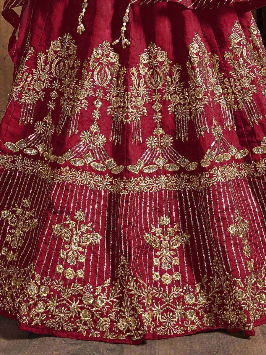 Adorable Red Embroidered Art Silk Wedding Wear Lehenga Choli - Zeel Clothing