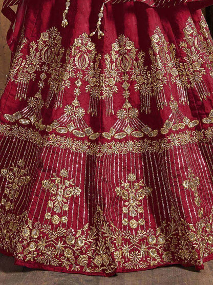 Adorable Red Embroidered Art Silk Wedding Wear Lehenga Choli - Zeel Clothing