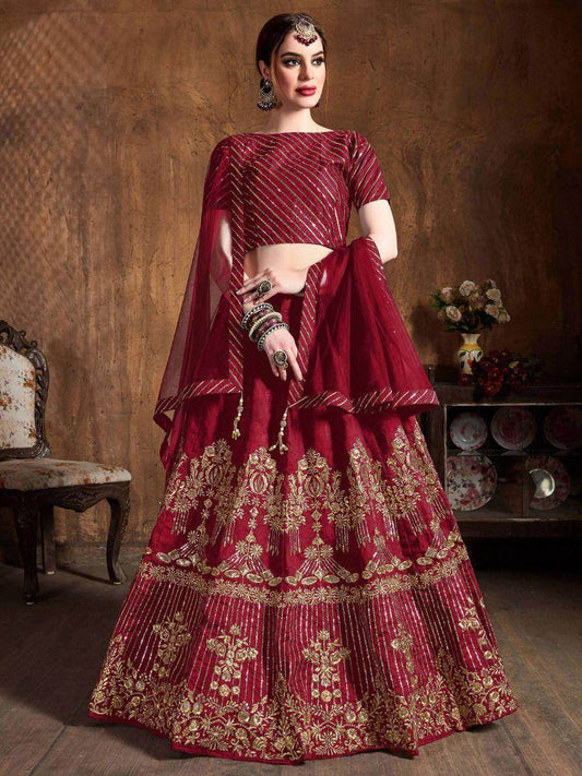 Adorable Red Embroidered Art Silk Wedding Wear Lehenga Choli - Zeel Clothing