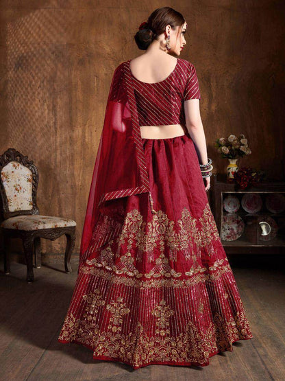 Adorable Red Embroidered Art Silk Wedding Wear Lehenga Choli - Zeel Clothing