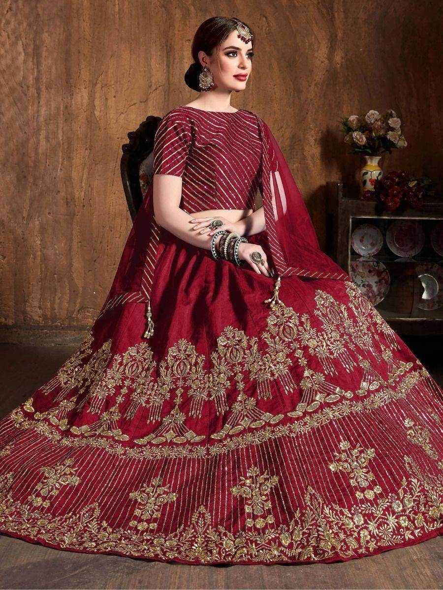 Adorable Red Embroidered Art Silk Wedding Wear Lehenga Choli - Zeel Clothing
