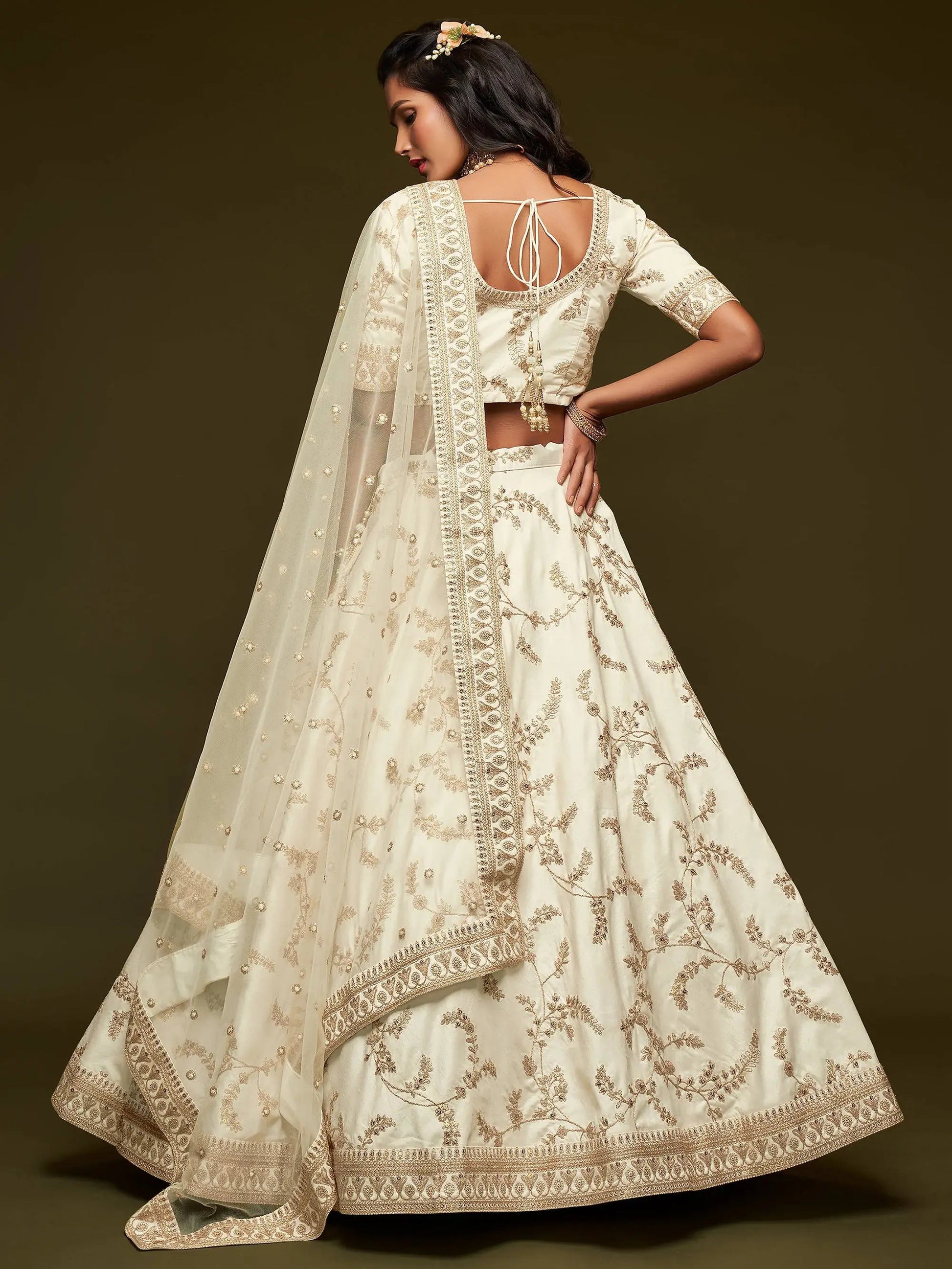 Agreeable White Thread Embroidery Art Silk Wedding Lehenga Choli - Zeel Clothing
