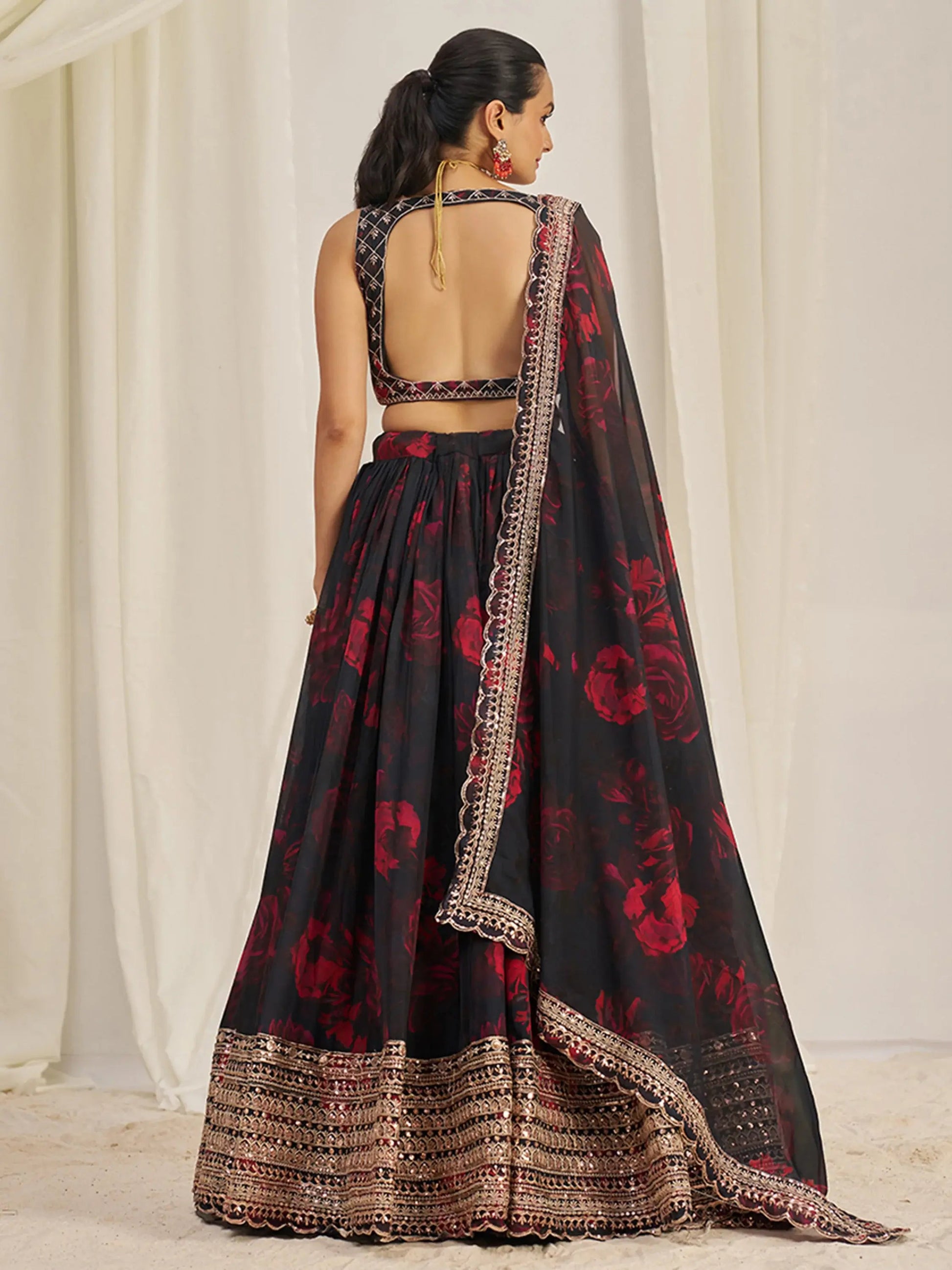 Alluring Black Sequins Organza Lehenga Choli With Dupatta - Zeel Clothing