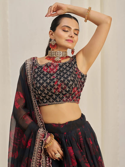 Alluring Black Sequins Organza Lehenga Choli With Dupatta - Zeel Clothing
