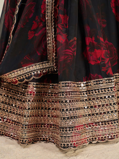 Alluring Black Sequins Organza Lehenga Choli With Dupatta - Zeel Clothing