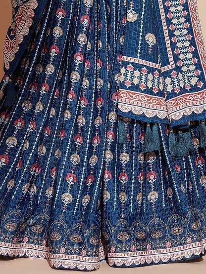 Alluring Blue Digital Print Chinon Engagement Wear Lehenga Choli - Zeel Clothing
