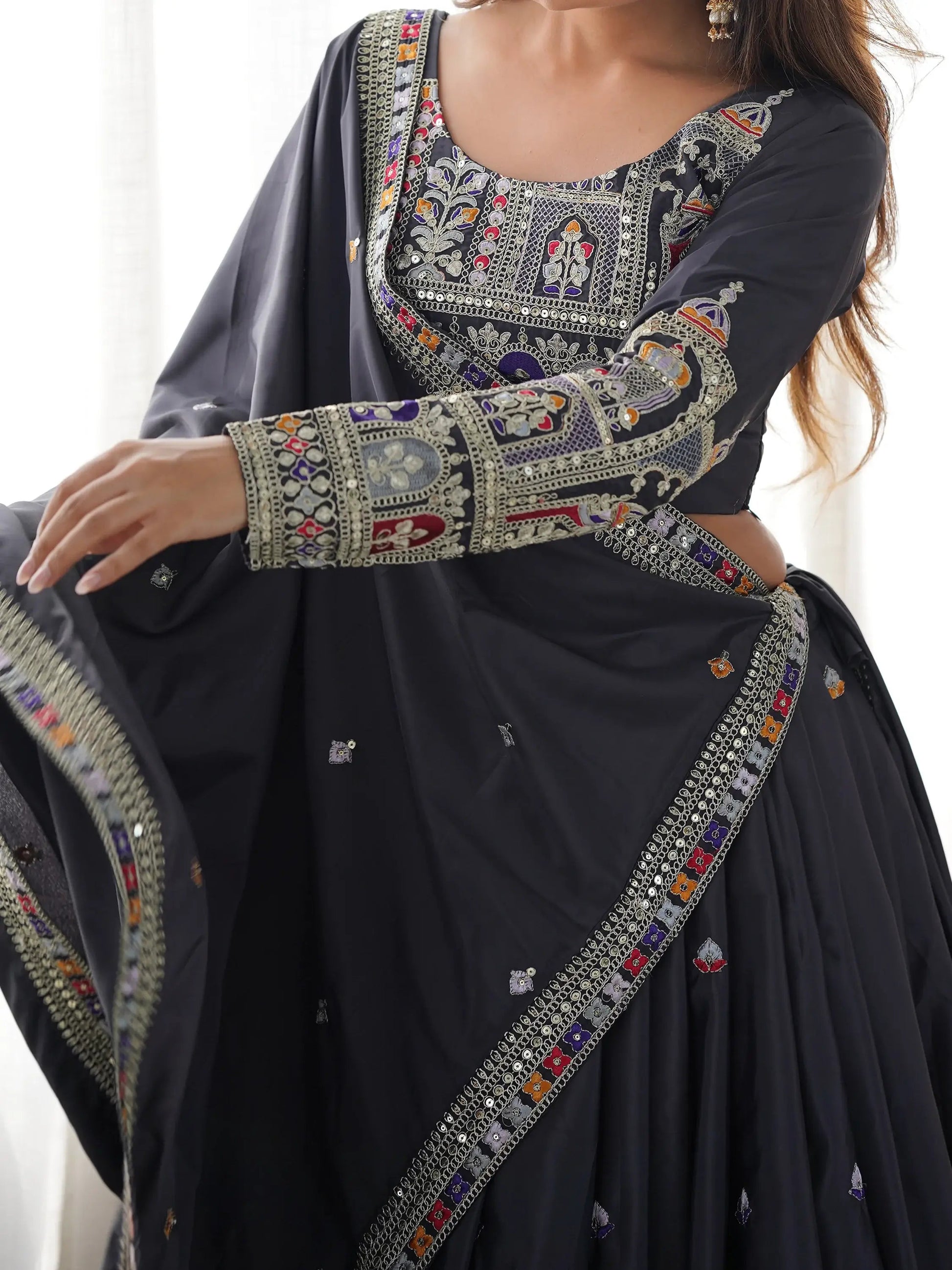 Alluring Grey Dori Work Silk Traditional Lehenga Choli With Dupatta - Zeel Clothing