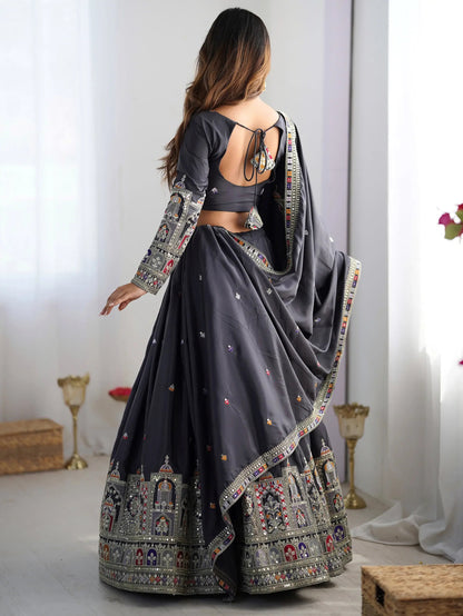 Alluring Grey Dori Work Silk Traditional Lehenga Choli With Dupatta - Zeel Clothing