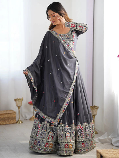 Alluring Grey Dori Work Silk Traditional Lehenga Choli With Dupatta - Zeel Clothing