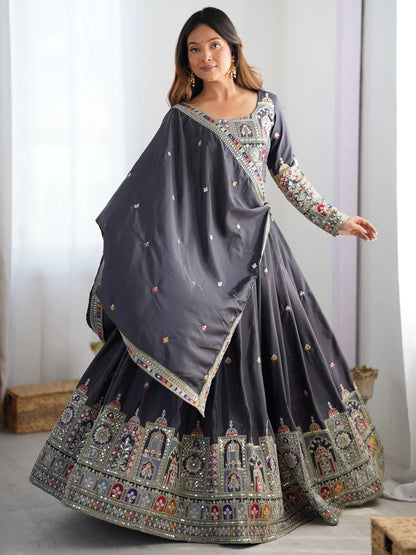 Alluring Grey Dori Work Silk Traditional Lehenga Choli With Dupatta - Zeel Clothing