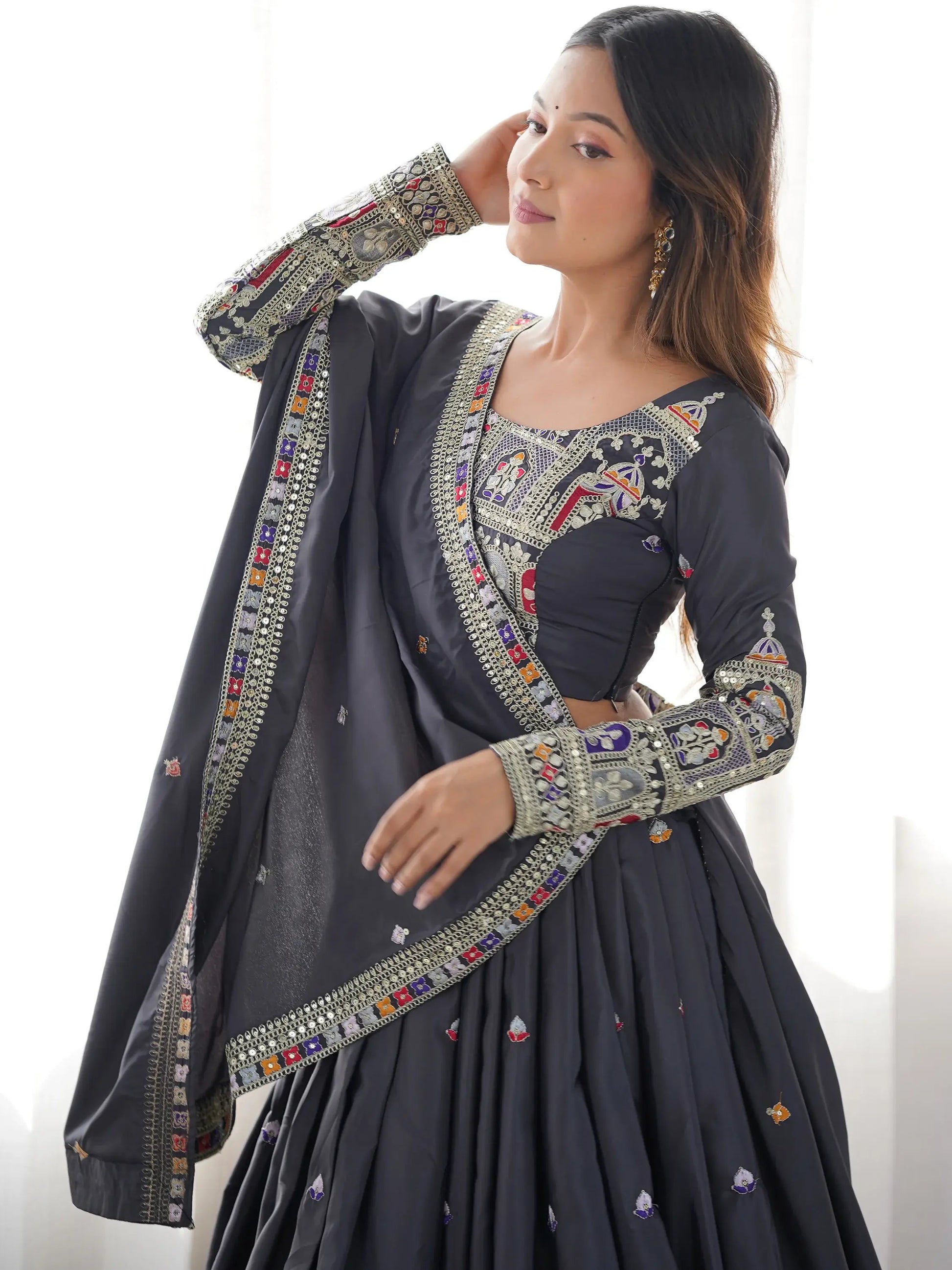 Alluring Grey Dori Work Silk Traditional Lehenga Choli With Dupatta - Zeel Clothing