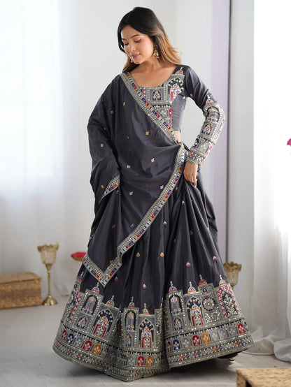 Alluring Grey Dori Work Silk Traditional Lehenga Choli With Dupatta - Zeel Clothing