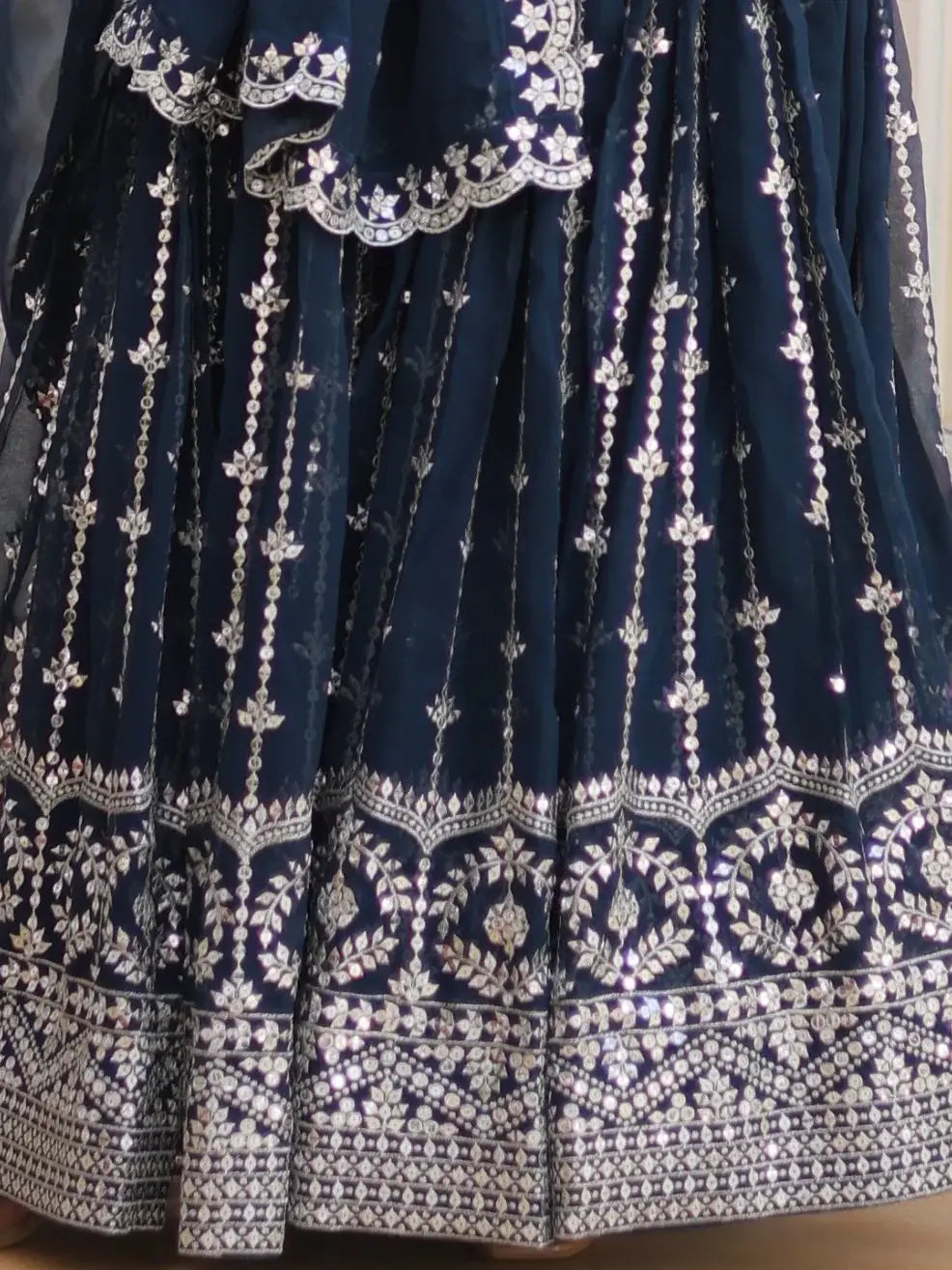 Alluring Navy Blue Sequins Georgette Wedding Wear Lehenga Choli - Zeel Clothing