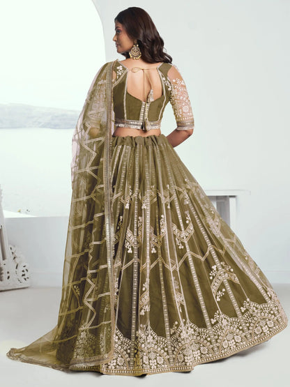 Alluring Olive Green Floral Embroidered Mehendi Wear Lehenga Choli - Zeel Clothing