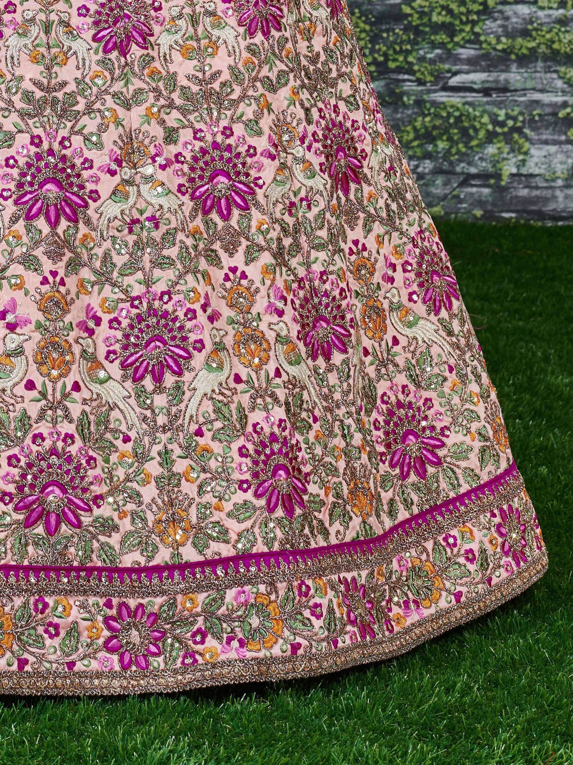 Alluring Peach Embroidered Silk Bridal Lehenga Choli With Dupatta - Zeel Clothing