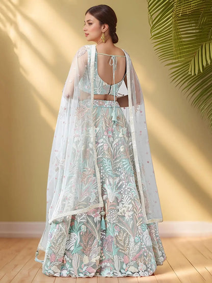 Alluring Pista Green Sequins Net Wedding Wear Lehenga Choli With Dupatta - Zeel Clothing