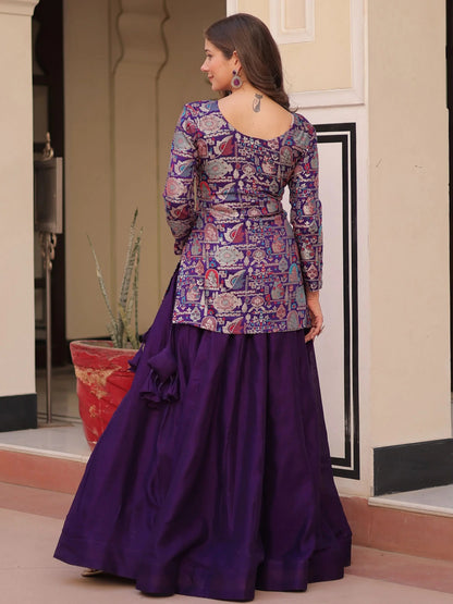 Alluring Purple Zari Weaving Vichitra Silk Festive Wear Lehenga With Jacket - Zeel Clothing