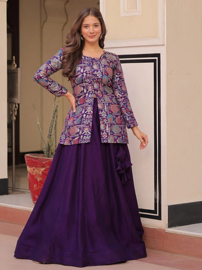 Alluring Purple Zari Weaving Vichitra Silk Festive Wear Lehenga With Jacket - Zeel Clothing