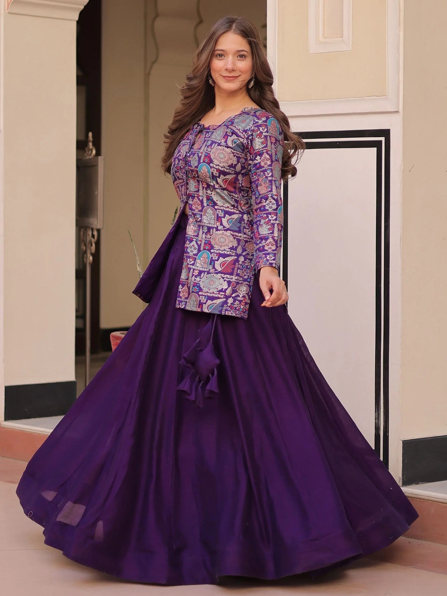 Alluring Purple Zari Weaving Vichitra Silk Festive Wear Lehenga With Jacket - Zeel Clothing