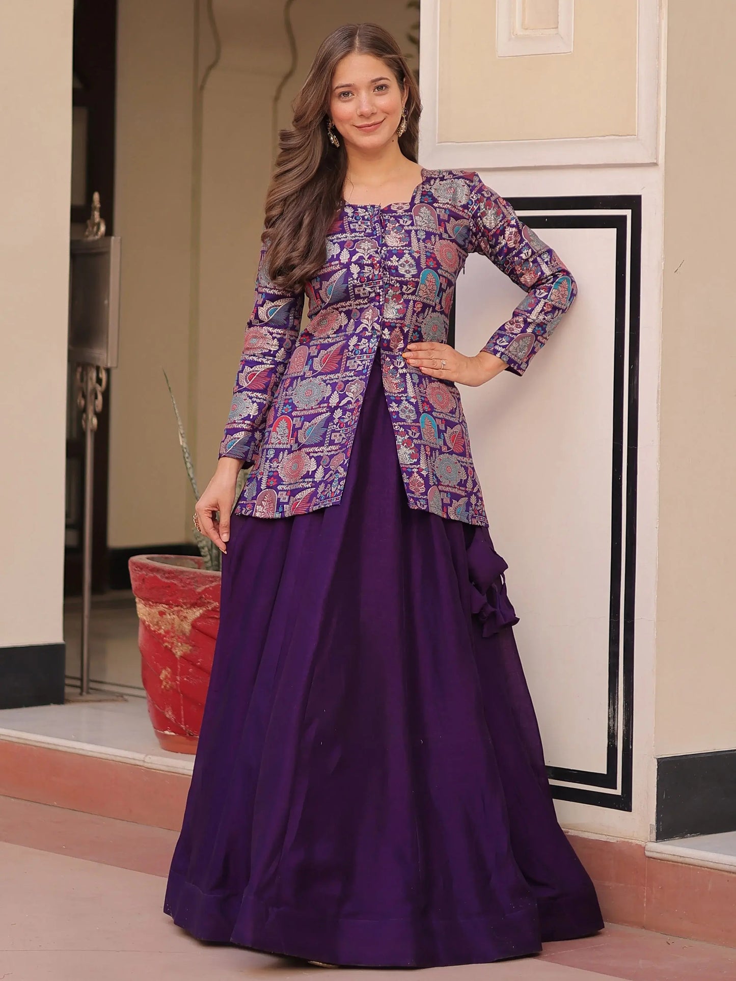 Alluring Purple Zari Weaving Vichitra Silk Festive Wear Lehenga With Jacket - Zeel Clothing