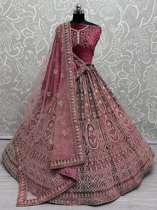 Alluring Red Dori Work Velvet Bridal Lehenga Choli With Double Dupatta - Zeel Clothing