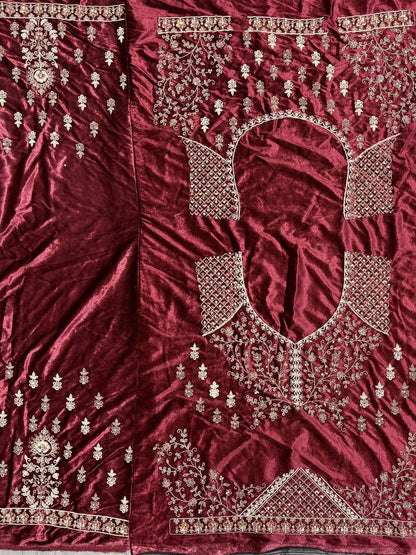 Alluring Red Dori Work Velvet Bridal Lehenga Choli With Double Dupatta - Zeel Clothing