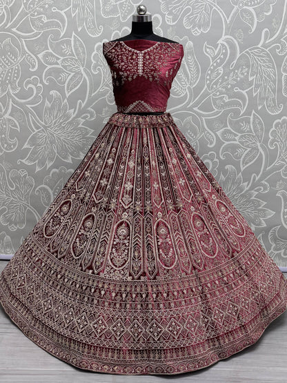 Alluring Red Dori Work Velvet Bridal Lehenga Choli With Double Dupatta - Zeel Clothing