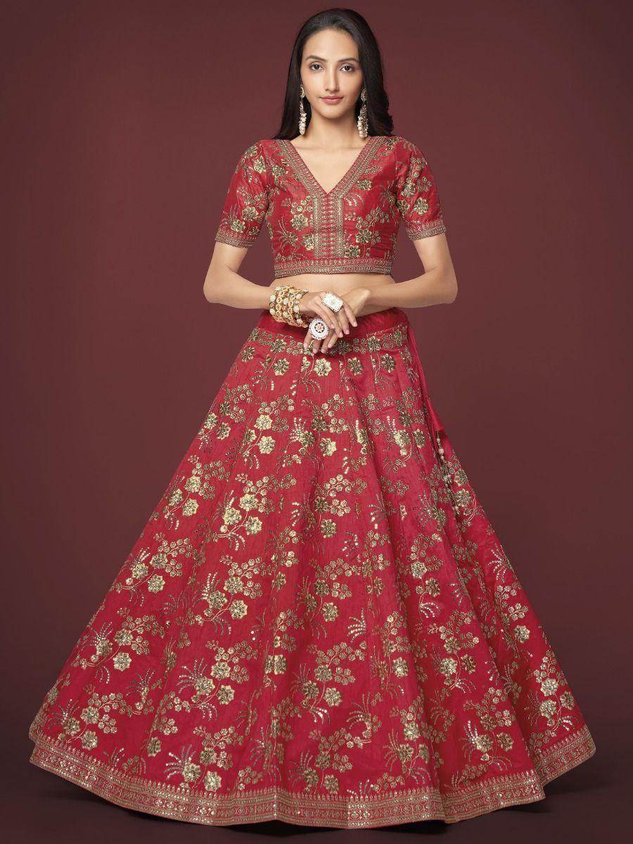 Alluring Red Embroidered Silk Traditional Lehenga Choli With Blouse - Zeel Clothing