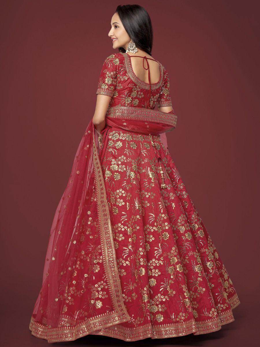 Alluring Red Embroidered Silk Traditional Lehenga Choli With Blouse - Zeel Clothing