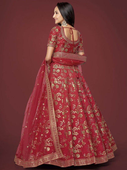 Alluring Red Embroidered Silk Traditional Lehenga Choli With Blouse - Zeel Clothing