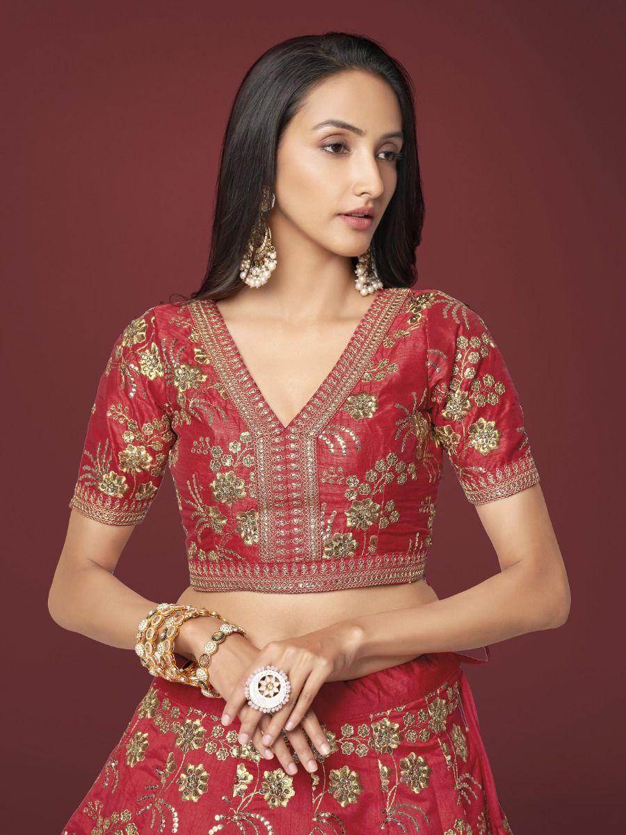 Alluring Red Embroidered Silk Traditional Lehenga Choli With Blouse - Zeel Clothing