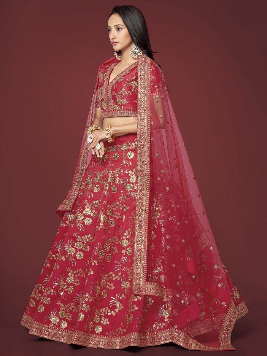 Alluring Red Embroidered Silk Traditional Lehenga Choli With Blouse - Zeel Clothing
