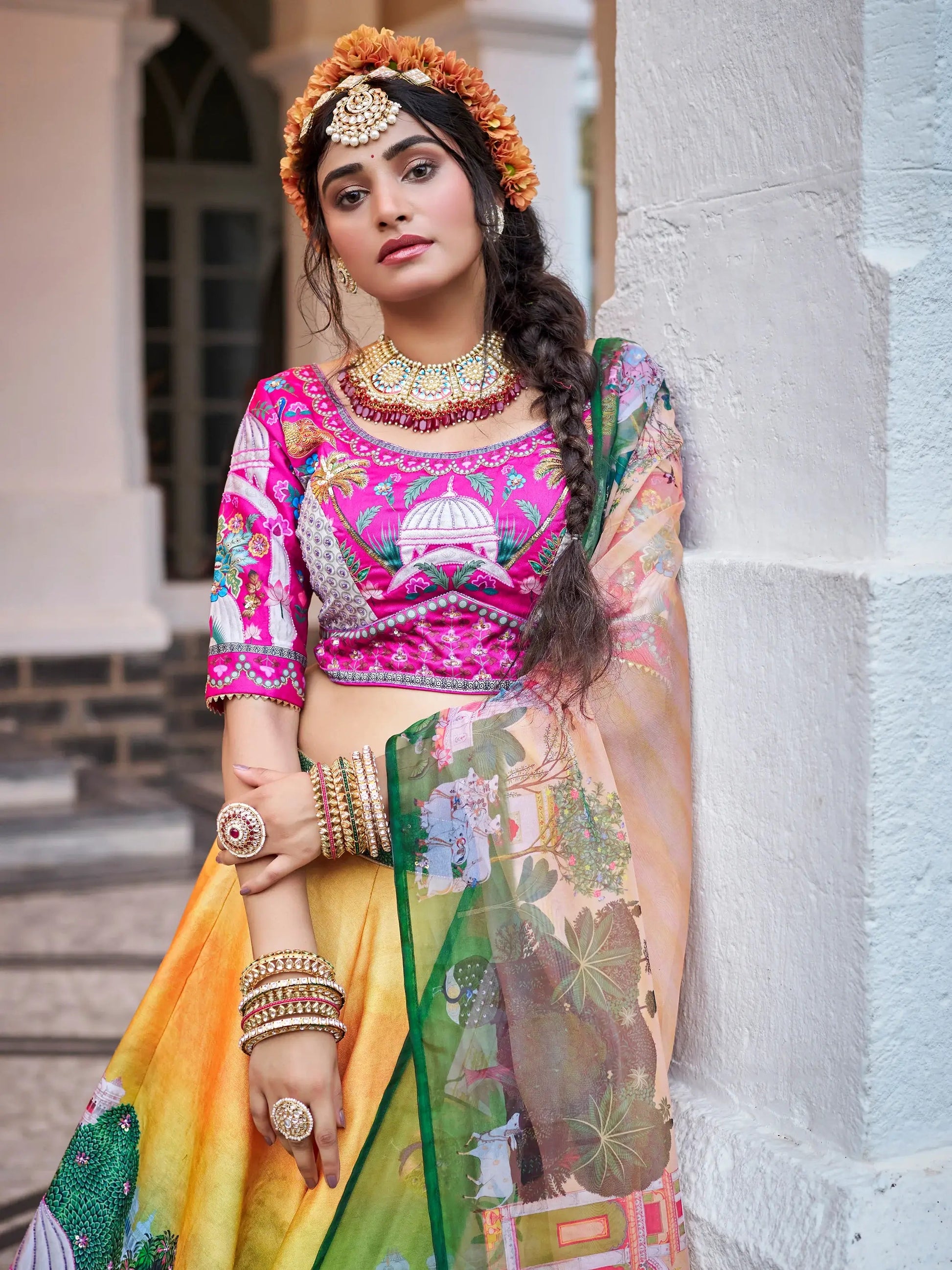 Alluring Yellow Printed Art Silk Bridesmaid Lehenga Choli - Zeel Clothing