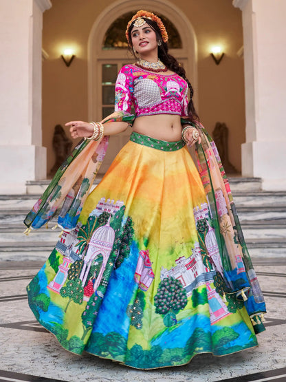 Alluring Yellow Printed Art Silk Bridesmaid Lehenga Choli - Zeel Clothing