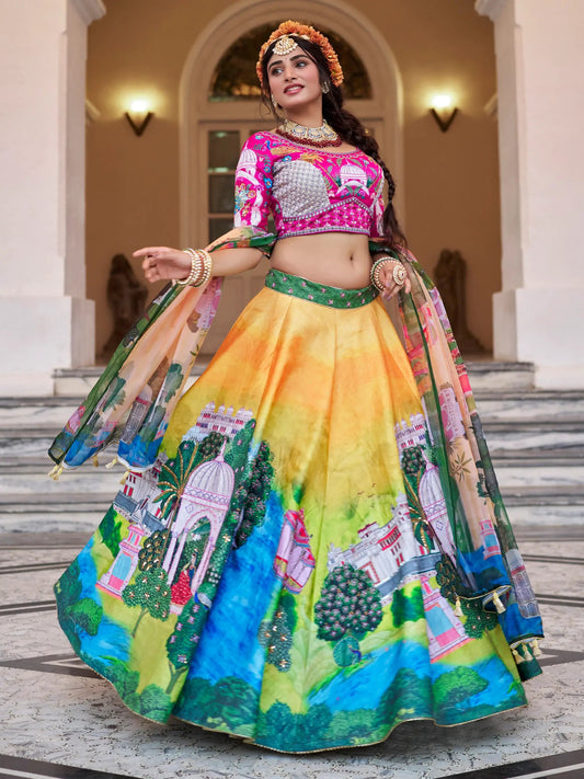 Alluring Yellow Printed Art Silk Bridesmaid Lehenga Choli - Zeel Clothing
