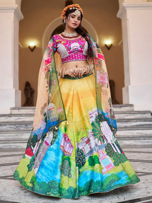 Alluring Yellow Printed Art Silk Bridesmaid Lehenga Choli - Zeel Clothing