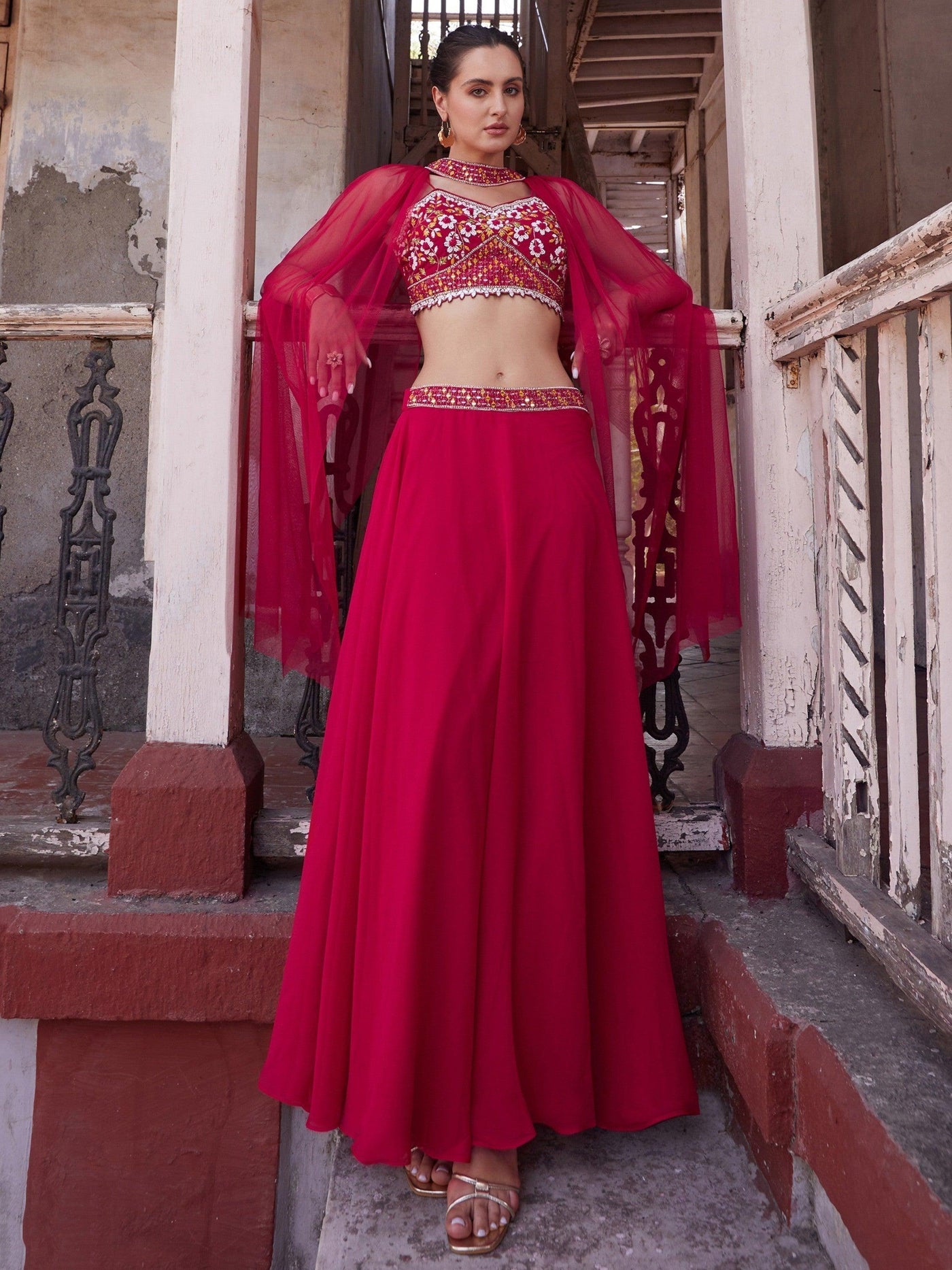 Marvelous Rani Pink Embroidered Georgette Designer Lehenga Choli