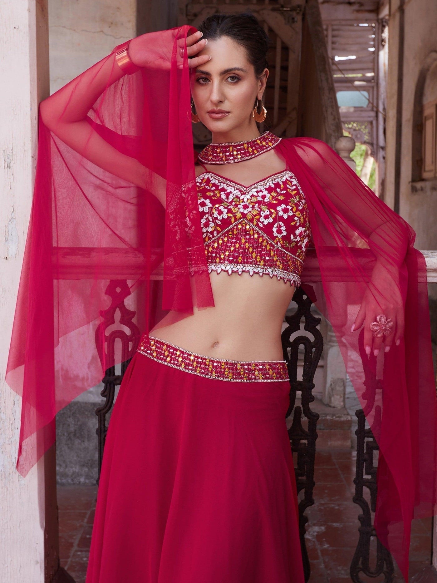 Marvelous Rani Pink Embroidered Georgette Designer Lehenga Choli