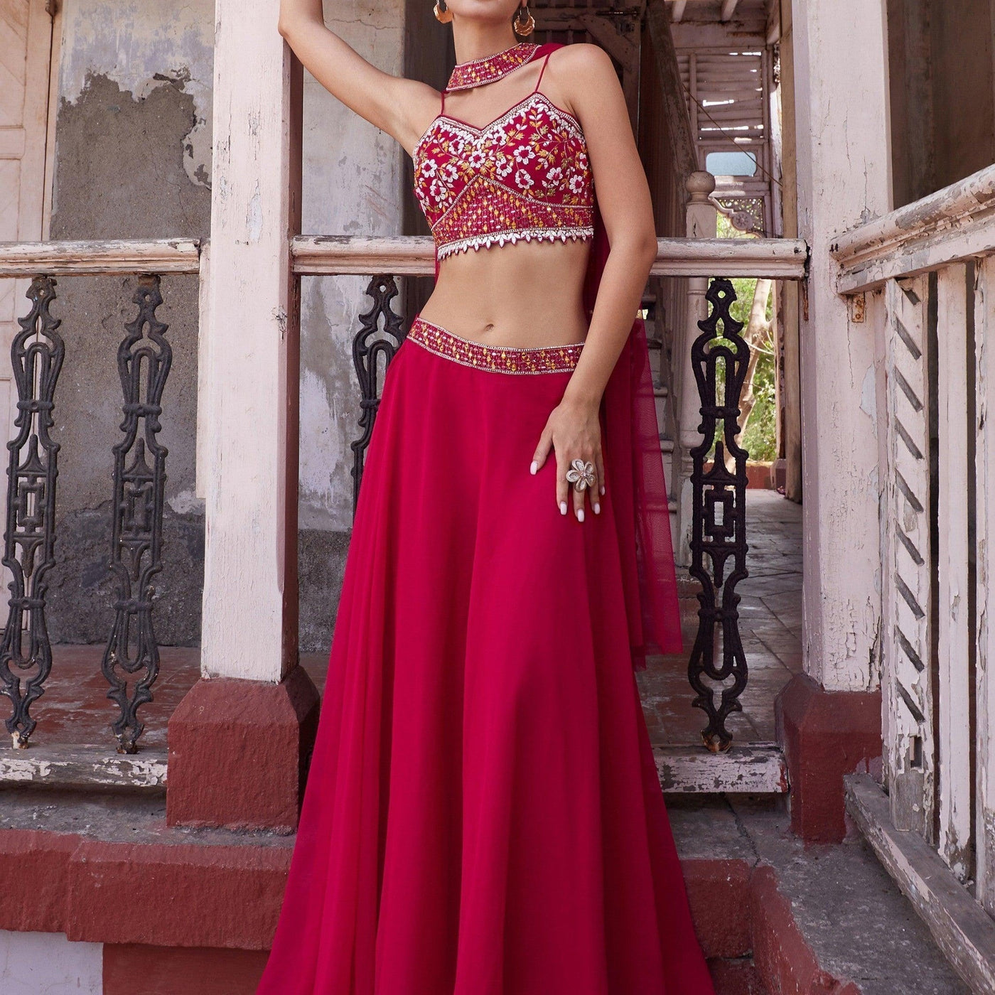 Marvelous Rani Pink Embroidered Georgette Designer Lehenga Choli