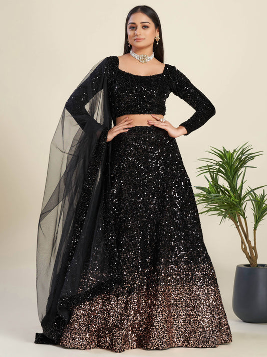 Amazing Black Sequins Velvet Party Wear Lehenga Choli With Dupatta - Zeel Clothing
